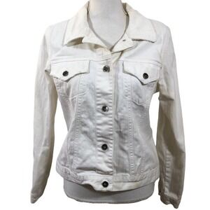 NWT Gloria White Jean Jacket Womens M Button Down Pockets MSRP $48